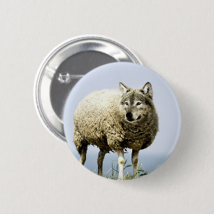 Badge Rond 5 Cm Loup en vêtements de mouton
