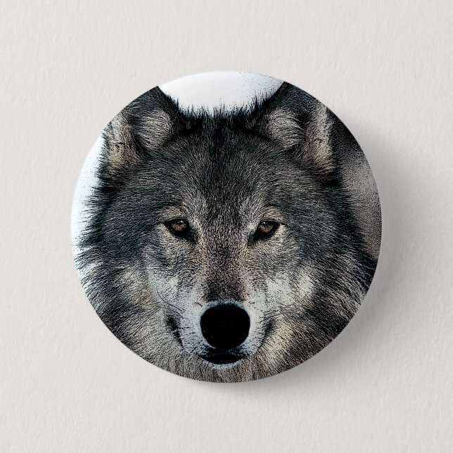 Badge Rond 5 Cm Loup gris (Devant)