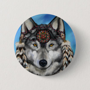 Badge Rond 5 Cm Loup gris