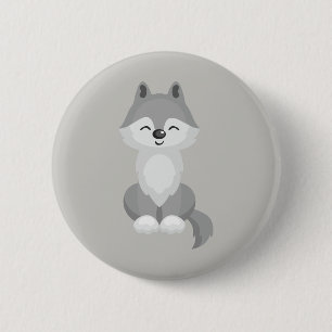 Badge Rond 5 Cm Loup gris