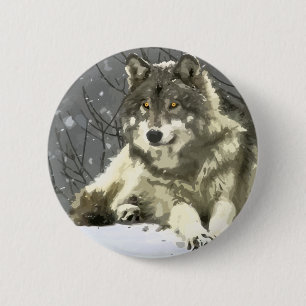 Badge Rond 5 Cm Loup gris