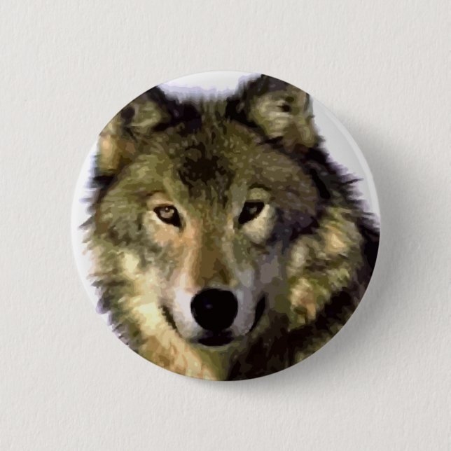Badge Rond 5 Cm Loup gris (Devant)