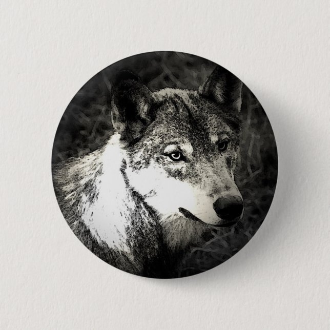 Badge Rond 5 Cm Loup gris (Devant)