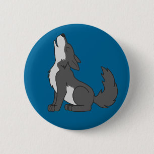 Badge Rond 5 Cm Loup gris d'hurlement avec les inscriptions