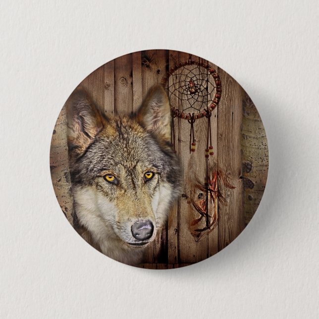 Badge Rond 5 Cm Loup indien indigène de receveur rêveur occidental (Devant)