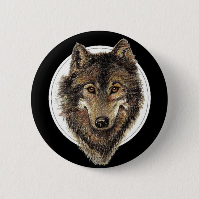Badge Rond 5 Cm Loup, Loup, Aquarelle, Animal, Nature (Devant)