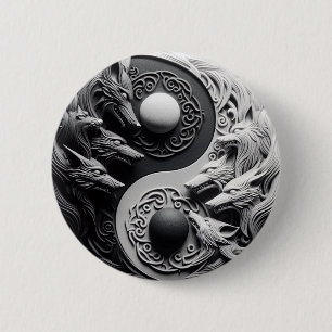 Badge Rond 5 Cm Loup noir et blanc