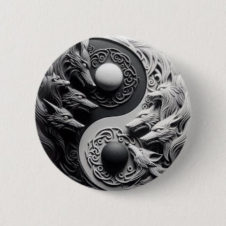 Badge Rond 5 Cm Loup noir et blanc