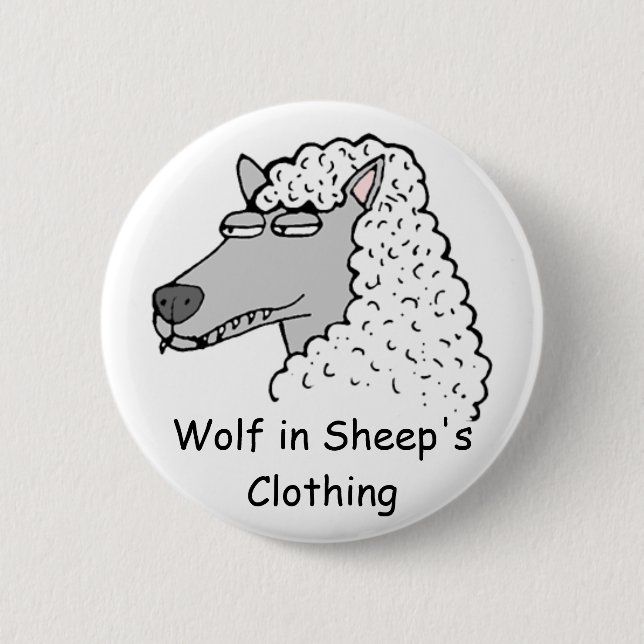 Badge Rond 5 Cm Loup rétro dans les vêtements de mouton (Devant)
