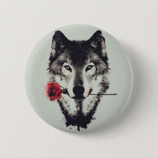 Badge Rond 5 Cm Loup Romantique