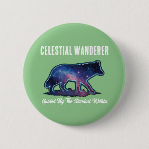 Badge Rond 5 Cm Loup Silhouette de Galaxie Solitaire