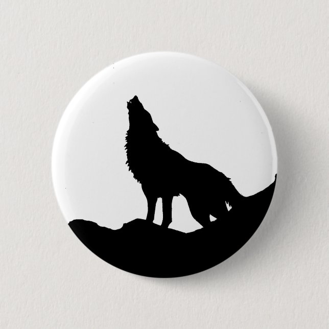 Badge Rond 5 Cm Loup solitaire debout sur une colline (Devant)