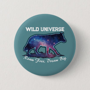 Badge Rond 5 Cm Loup solitaire galaxie silhouette (univers sauvage