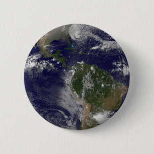 Badge Rond 5 Cm L'Ouragan Sandy Le Long De La Côte Est Des États-U