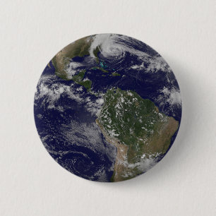 Badge Rond 5 Cm L'Ouragan Sandy Le Long De La Côte Est Des États-U
