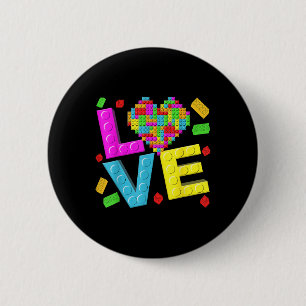 Badge Rond 5 Cm Love Heart Block Brick Building Valentine Master B