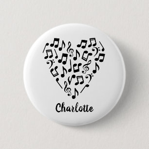 Badge Rond 5 Cm Love Music Heart of Music Notes avec nom