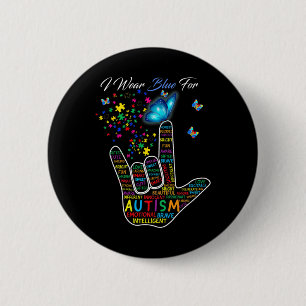 Badge Rond 5 Cm Love Sign Language Main Je Porte Le Bleu Pour Auti