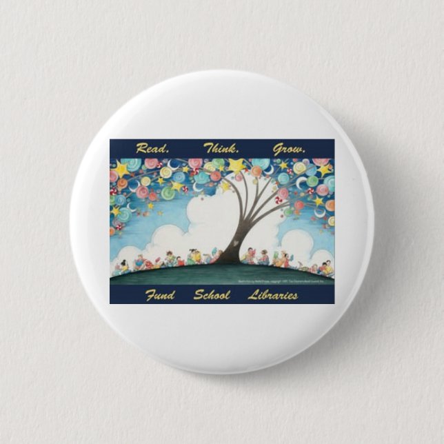 Badge Rond 5 Cm Lu pensez élèvent - des bibliothèques d'école de (Devant)