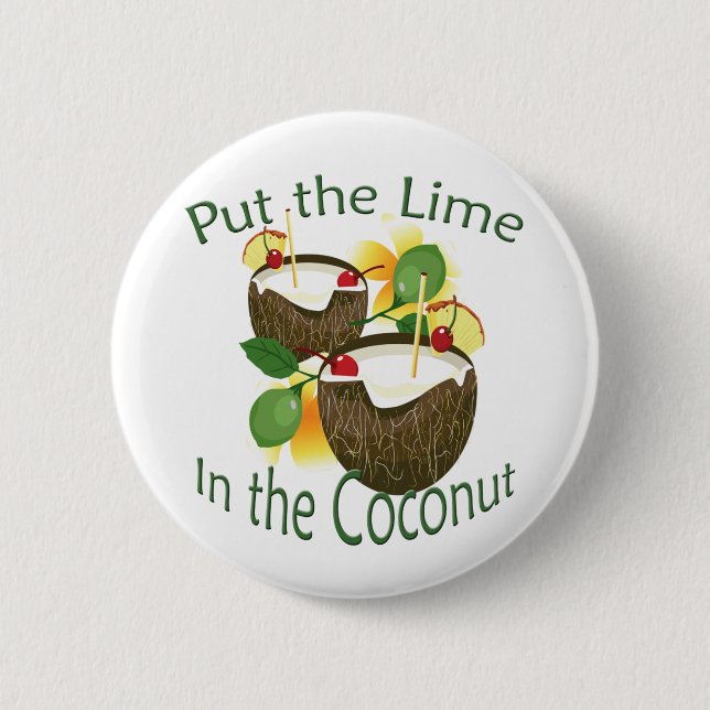 Badge Rond 5 Cm Luau Tropical Party Funny Coconut Drink Button (Devant)