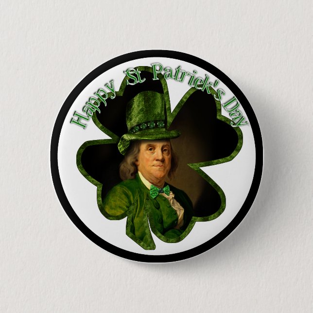 Badge Rond 5 Cm Lucky Ben Franklin St Patrick (Devant)