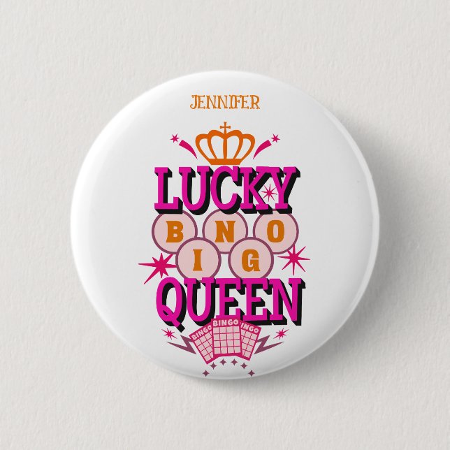 Badge Rond 5 Cm Lucky Bingo Queen /nom modifiable (Devant)