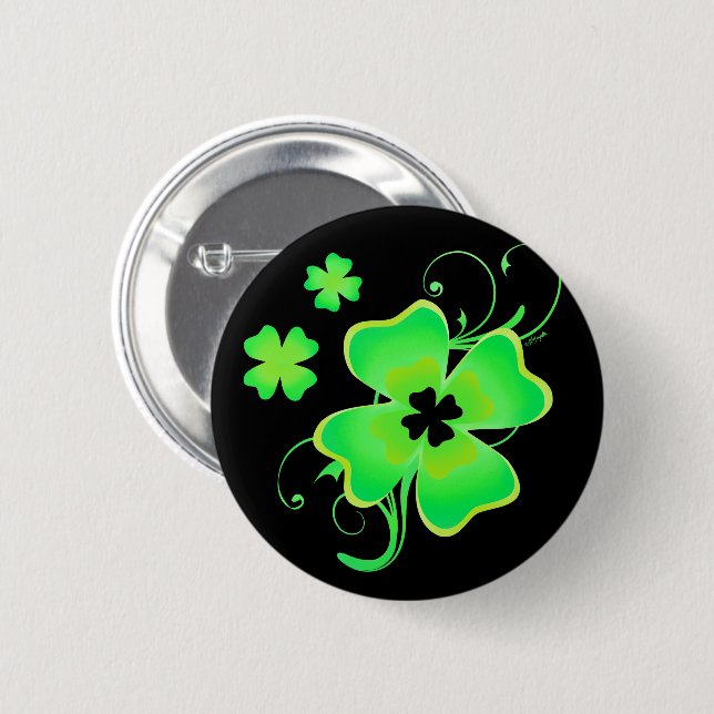 Badge Rond 5 Cm Lucky Irish Four Leaf Clover Button (Devant & derrière)