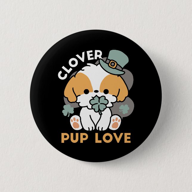 Badge Rond 5 Cm Lucky Pup with Clover - St. Patrick's Day Cadeau (Devant)