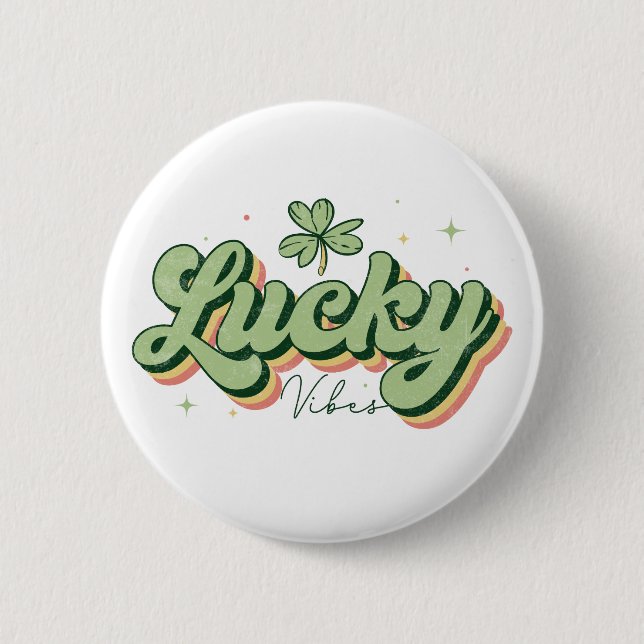 Badge Rond 5 Cm Lucky Vibes St. Patrick's Day Button (Devant)