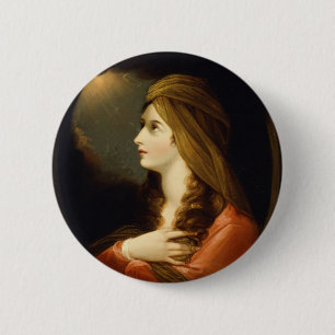 Badge Rond 5 Cm Lumière Céleste Lunatique Dame au Turban Rouge Art