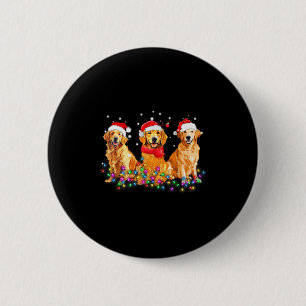 Badge Rond 5 Cm Lumières de Noël de Golden Retriever Chien Jolies