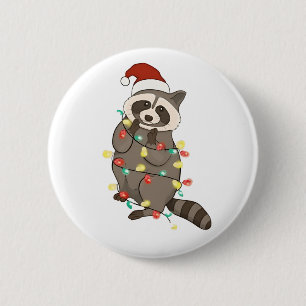 Badge Rond 5 Cm Lumières joyeuses de Noël Raton Laveur Chapeau de 