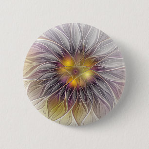 Badge Rond 5 Cm Lumineuse Fleur colorée, Abstraite Fractale modern