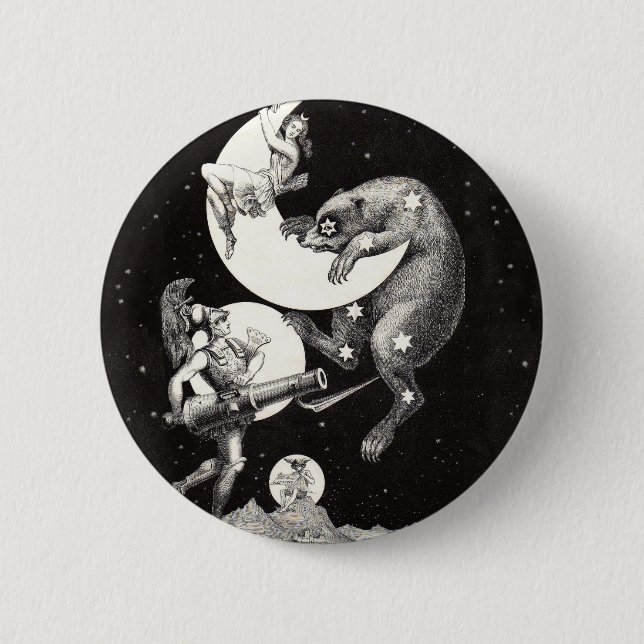 Badge Rond 5 Cm Lune céleste ciel Univers Dieu Nuit Illustration (Devant)