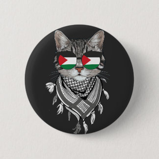 Badge Rond 5 Cm Lunettes de drapeau Keffiyeh Cat Palestine