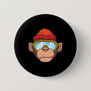Badge Rond 5 Cm Lunettes de ski de singe drôle Gorilla Skiing Mont