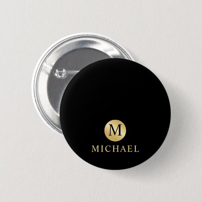 Badge Rond 5 Cm Luxury Black and Gold Personalized Monogram (Devant & derrière)