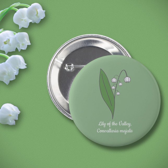 Badge Rond 5 Cm Lys botanique de la Fleur de Vallée Pastel (Botanical Lily of the Valley green Button)