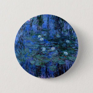 Badge Rond 5 Cm Lys d'eau bleu Claude Monet