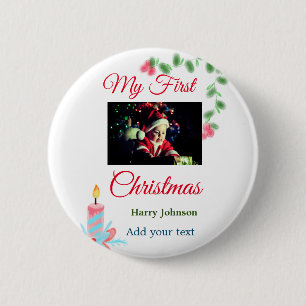 Badge Rond 5 Cm Ma première bougie de Noël ajouter nom photo bébé