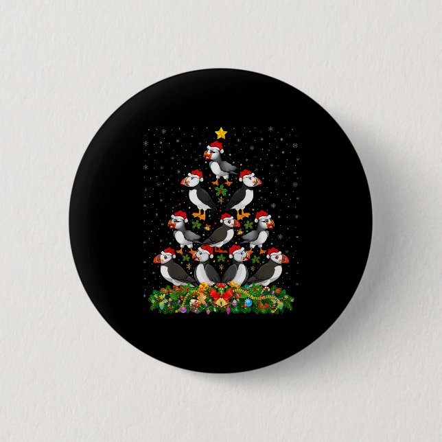 Badge Rond 5 Cm Macareux Noël Arbre Cadeau Chapeau Santa Macareux (Devant)