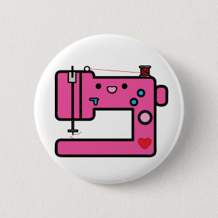 Badge Rond 5 Cm machine à coudre rose