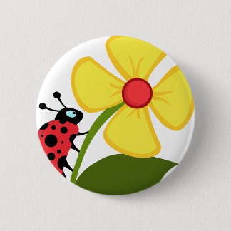 Badge Rond 5 Cm Madame Bug sur la fleur jaune