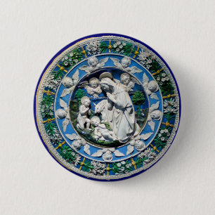 BADGE ROND 5 CM MADONNA AVEC ENFANT ET ANGELS