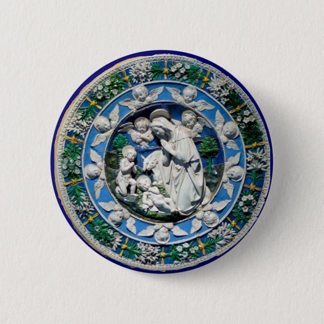 BADGE ROND 5 CM MADONNA AVEC ENFANT ET ANGELS (Devant)
