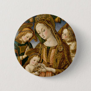 Badge Rond 5 Cm Madonna et enfant avec deux anges