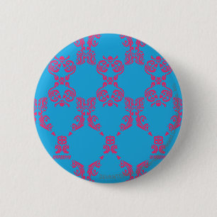 Badge Rond 5 Cm Magenta-Aqua de damassé