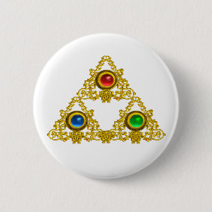BADGE ROND 5 CM MAGIQUE ELFIC TALISMAN /GOLD TRIANGLE AVEC GEMSTON