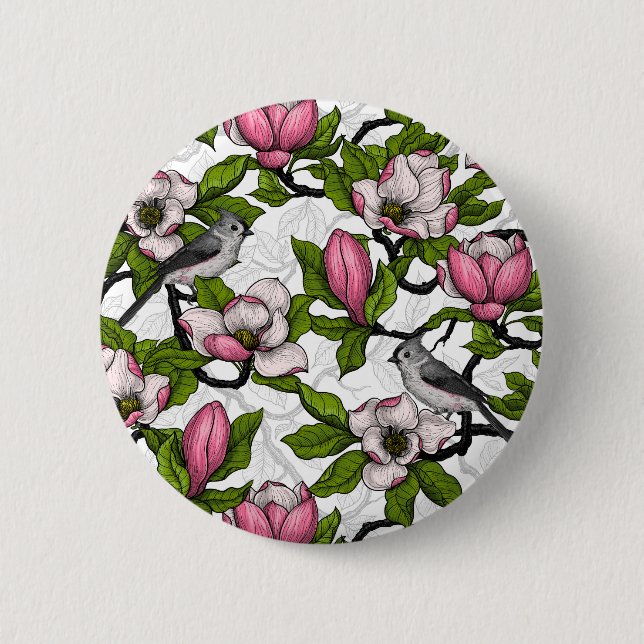 Badge Rond 5 Cm Magnolia en floraison et tireur (Devant)