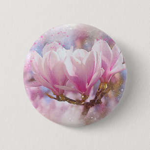 Badge Rond 5 Cm Magnolia rose-pourpre en floraison - Fleur de prin